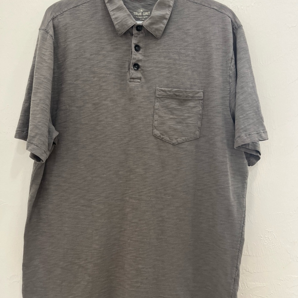 True‎ Grit Polo  Shirt Mens Large  Wash Gray 100% Cotton